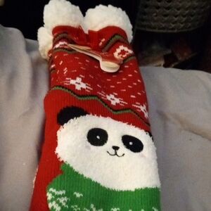 PANDA CHRISTMAS CABIN SOCKS SHERPA LINED